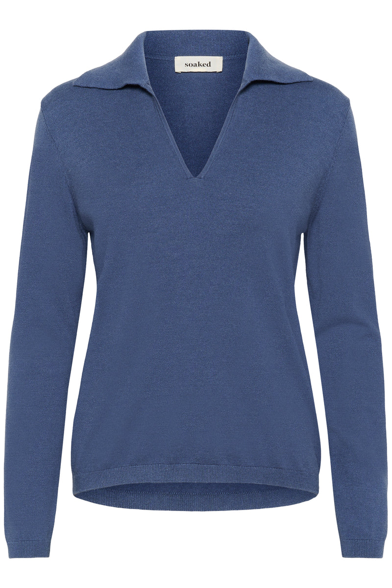 Soaked in Luxury - Spina Regular Polo Pullover in Tarmac (khaki) and Bijou Blue