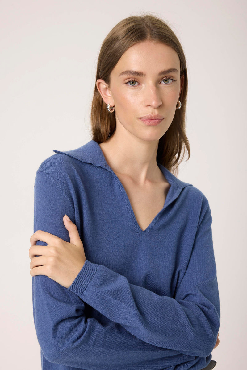 Soaked in Luxury - Spina Regular Polo Pullover in Tarmac (khaki) and Bijou Blue