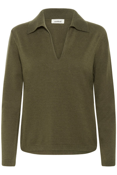 Soaked in Luxury - Spina Regular Polo Pullover in Tarmac (khaki) and Bijou Blue