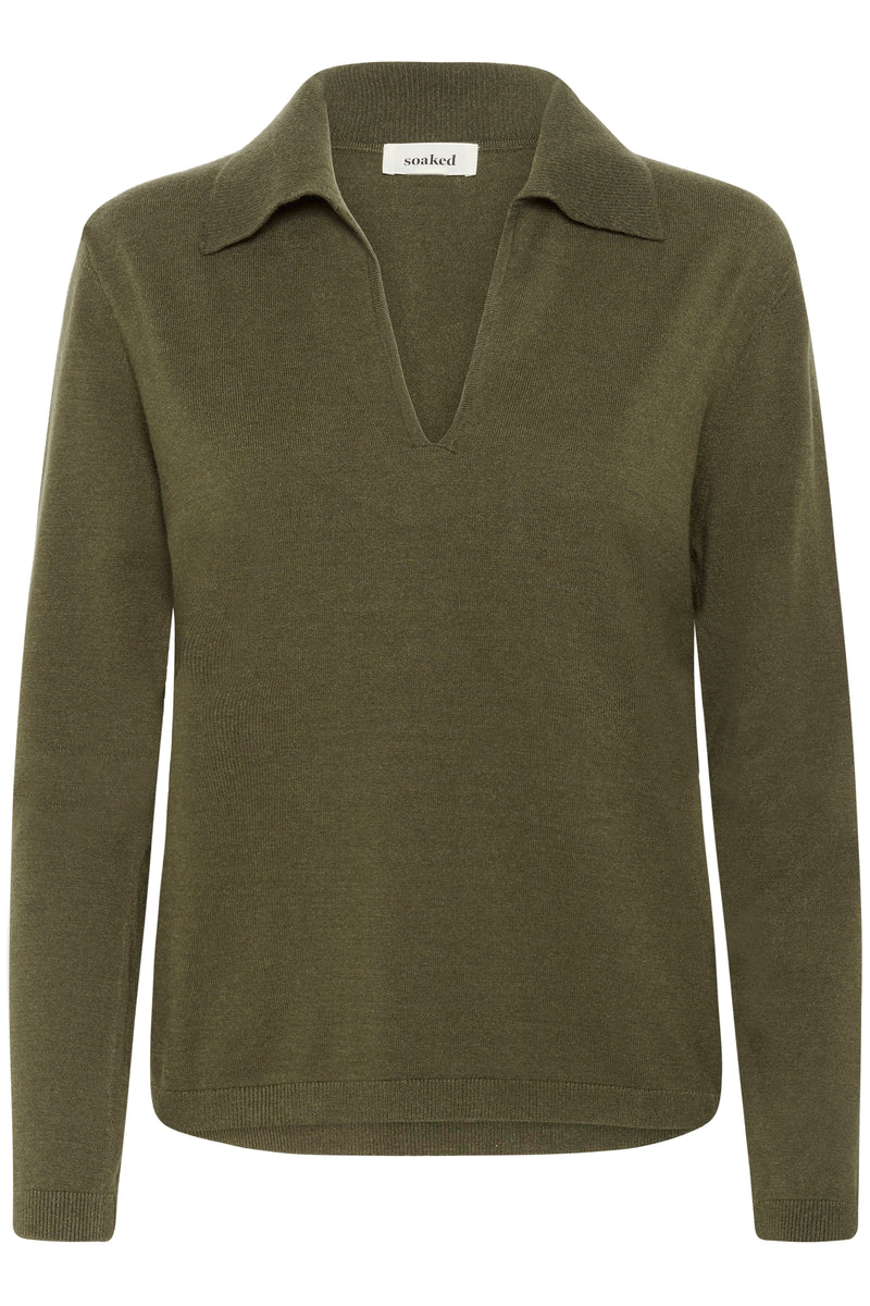 Soaked in Luxury - Spina Regular Polo Pullover in Tarmac (khaki) and Bijou Blue