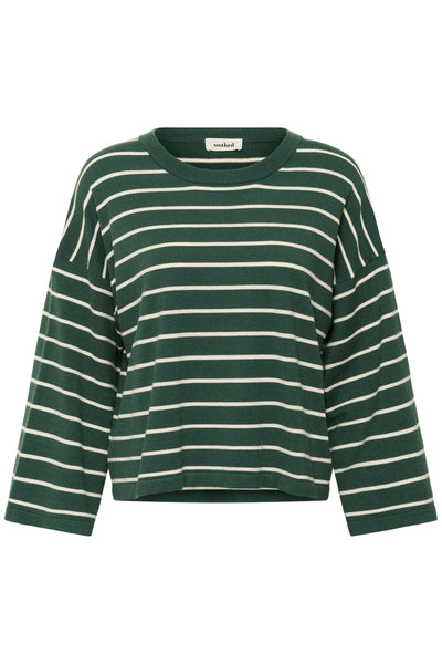 Soaked in Luxury - Spina Boxy Cropped Pullover Green/White & Blue/White Stripe