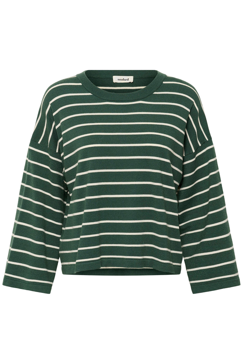 Soaked in Luxury - Spina Boxy Cropped Pullover Green/White & Blue/White Stripe