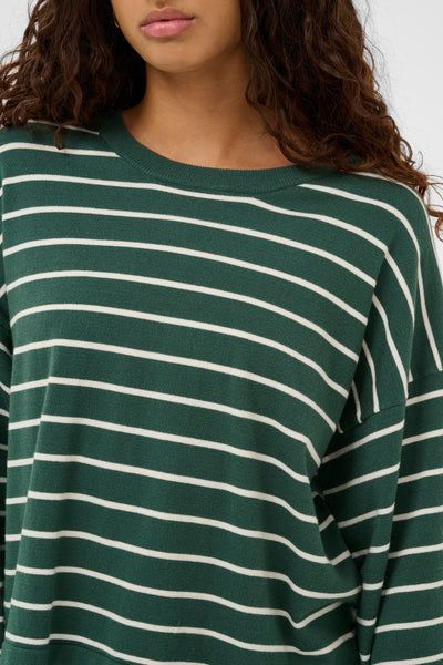 Soaked in Luxury - Spina Boxy Cropped Pullover Green/White & Blue/White Stripe