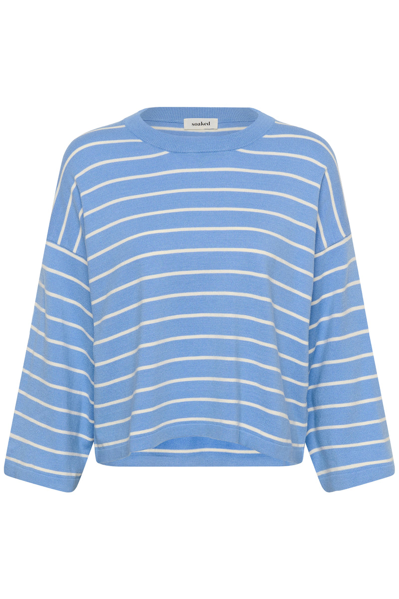 Soaked in Luxury - Spina Boxy Cropped Pullover Green/White & Blue/White Stripe
