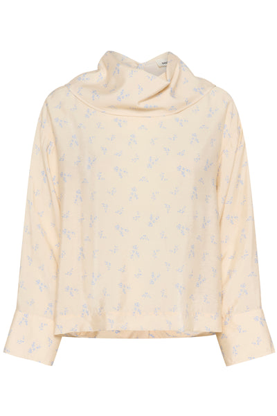 Soaked in Luxury - Eneya Blue Cream Printed Funnel Blouse