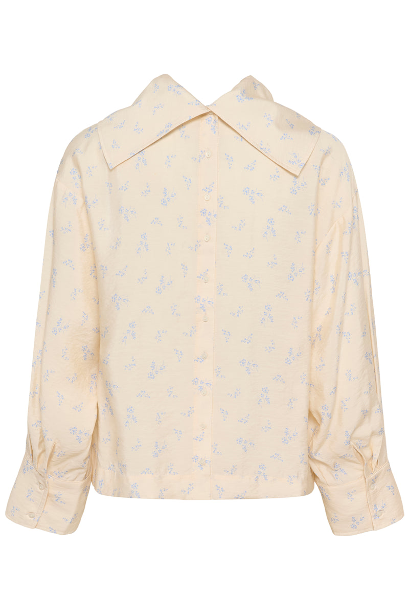 Soaked in Luxury - Eneya Blue Cream Printed Funnel Blouse