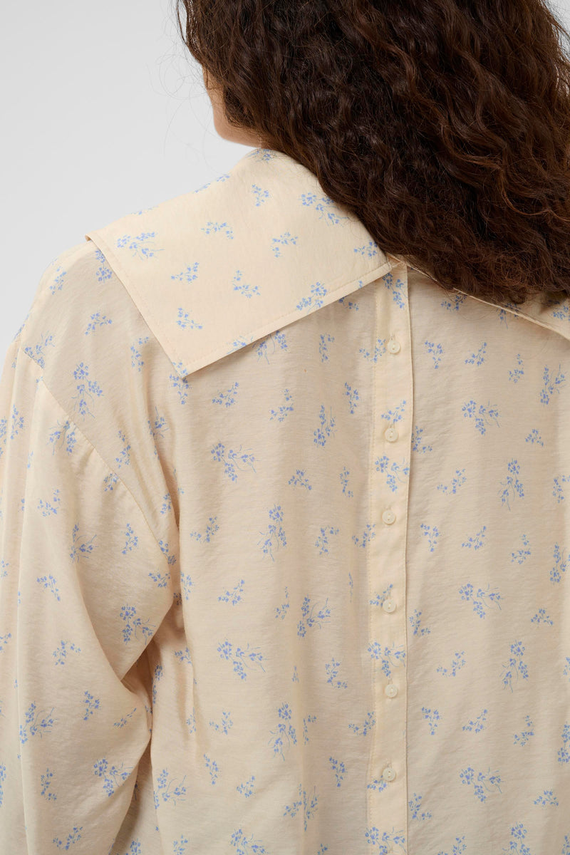 Soaked in Luxury - Eneya Blue Cream Printed Funnel Blouse