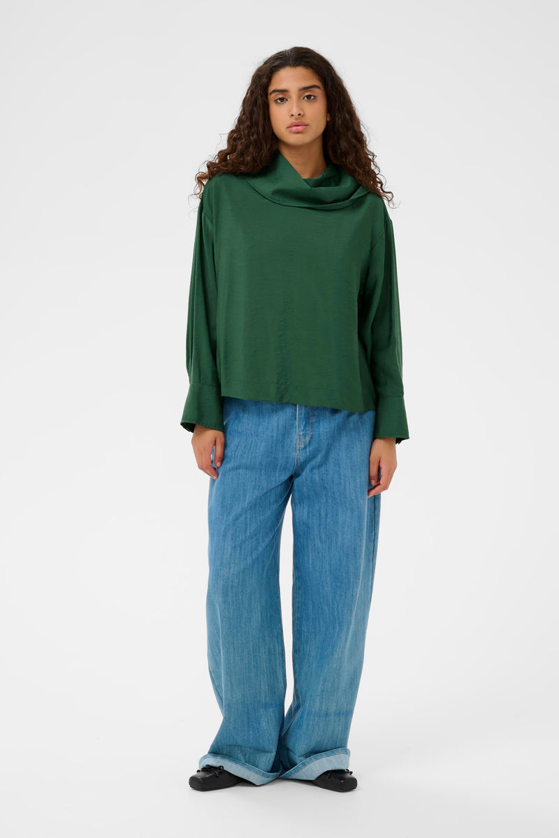 Soaked in Luxury - Eneya Deep Green Funnel Blouse