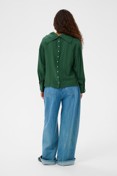 Soaked in Luxury - Eneya Deep Green Funnel Blouse