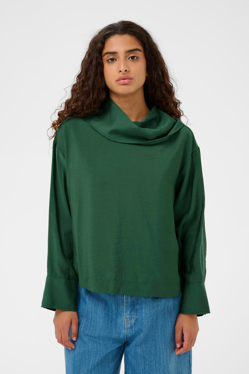 Soaked in Luxury - Eneya Deep Green Funnel Blouse