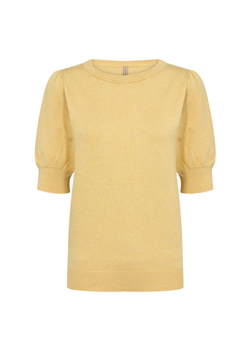 Soyaconcept -Dollie Yellow Knit Top with Short Sleeves cut out picture