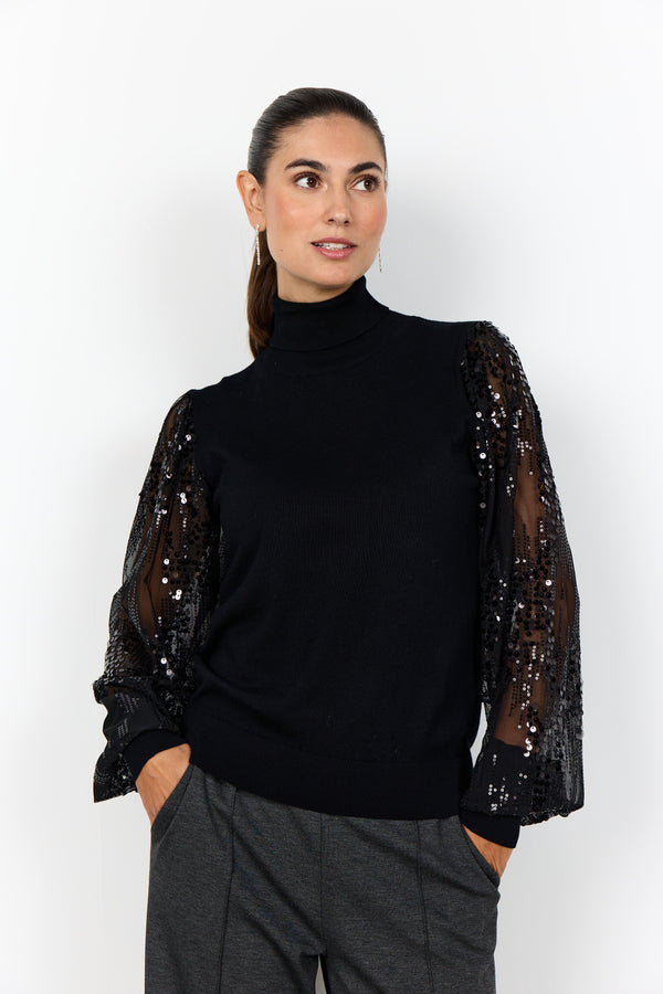 Soyaconcept - Dollie Top with Sequin Sleeves in Black