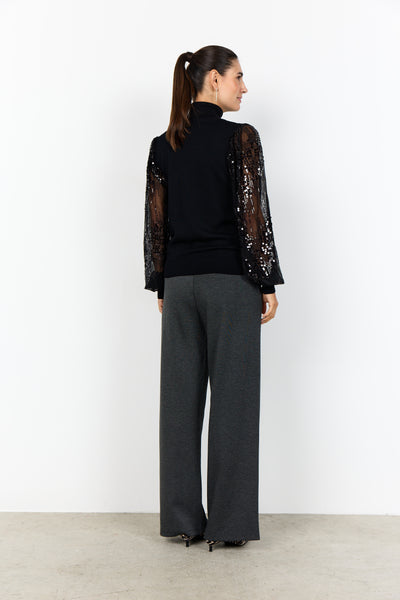 Soyaconcept - Dollie Top with Sequin Sleeves in Black