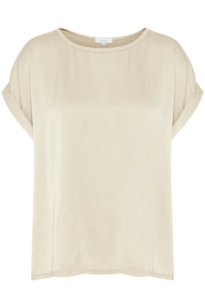Sorbet Satin Front  Harbour TShirt in off white