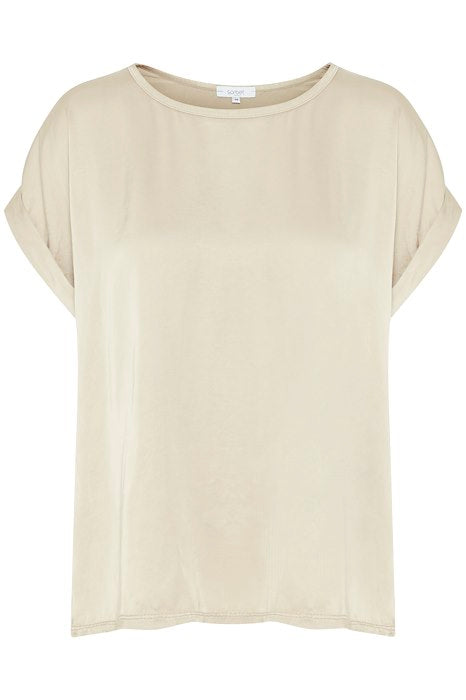 Sorbet Satin Front  Harbour TShirt in off white