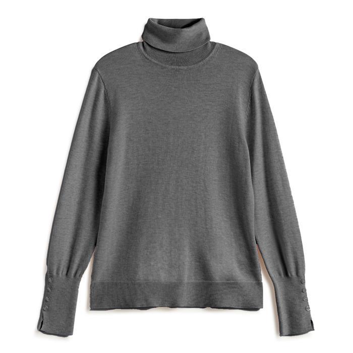Andam - Fine Knit Merino Blend Rollneck Pullover in Grey or Leaf Green