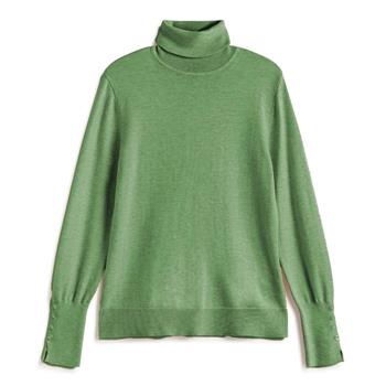 Andam - Fine Knit Merino Blend Rollneck Pullover in Grey or Leaf Green