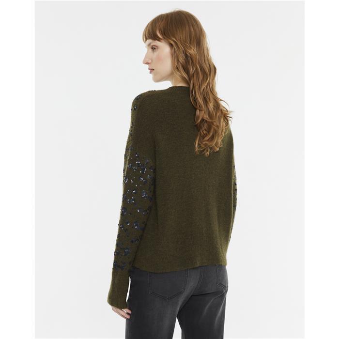 Andam - Khaki Green Wool Blend Jumper with Sequinn detail