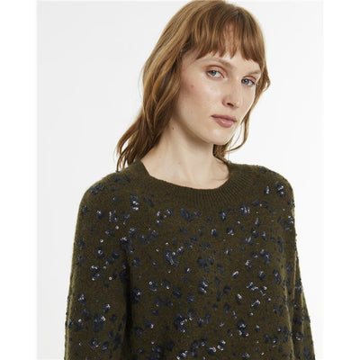 Andam - Khaki Green Wool Blend Jumper with Sequinn detail