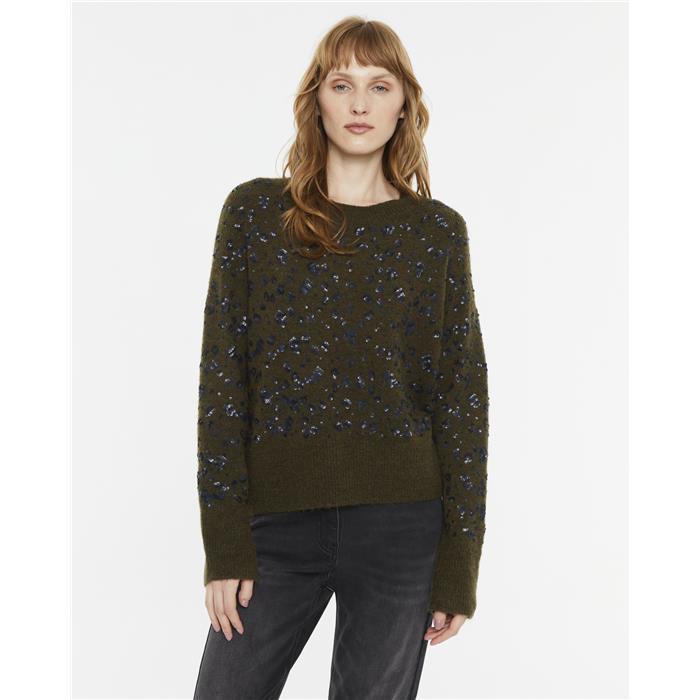 Andam - Khaki Green Wool Blend Jumper with Sequinn detail