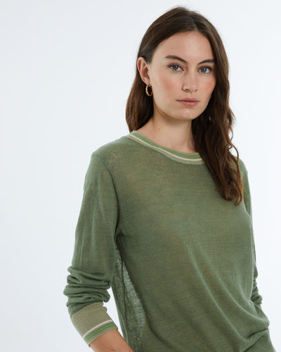 Andam - Cotton-Linen L/S Lightweight Jumper close up in green