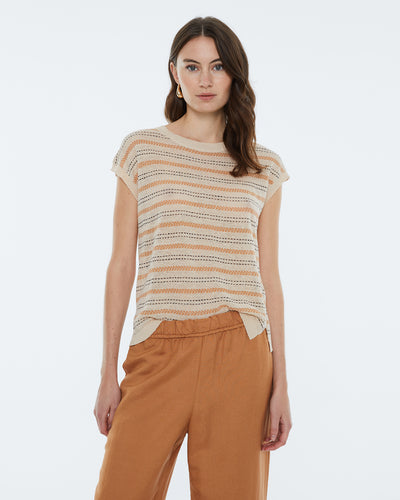 Andam - Cotton/Linen Beige Striped Tank close up