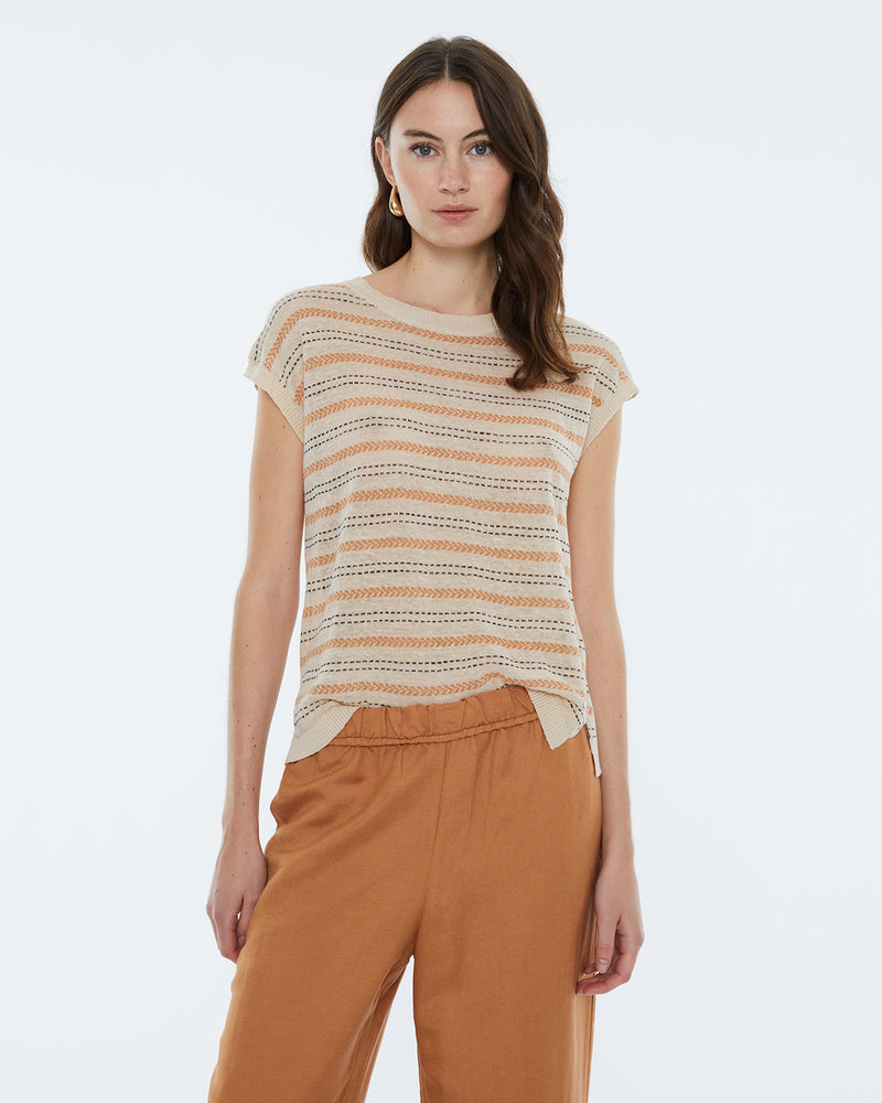Andam - Cotton/Linen Beige Striped Tank close up