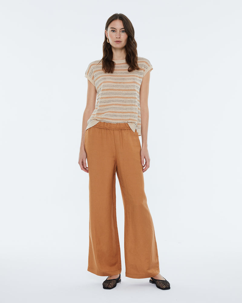 Andam - Cotton/Linen  Beige Striped Tank