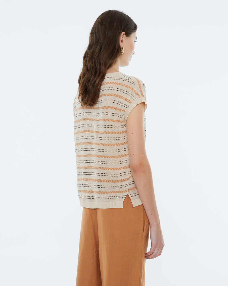 Andam - Cotton/Linen  Beige Striped Tank rear