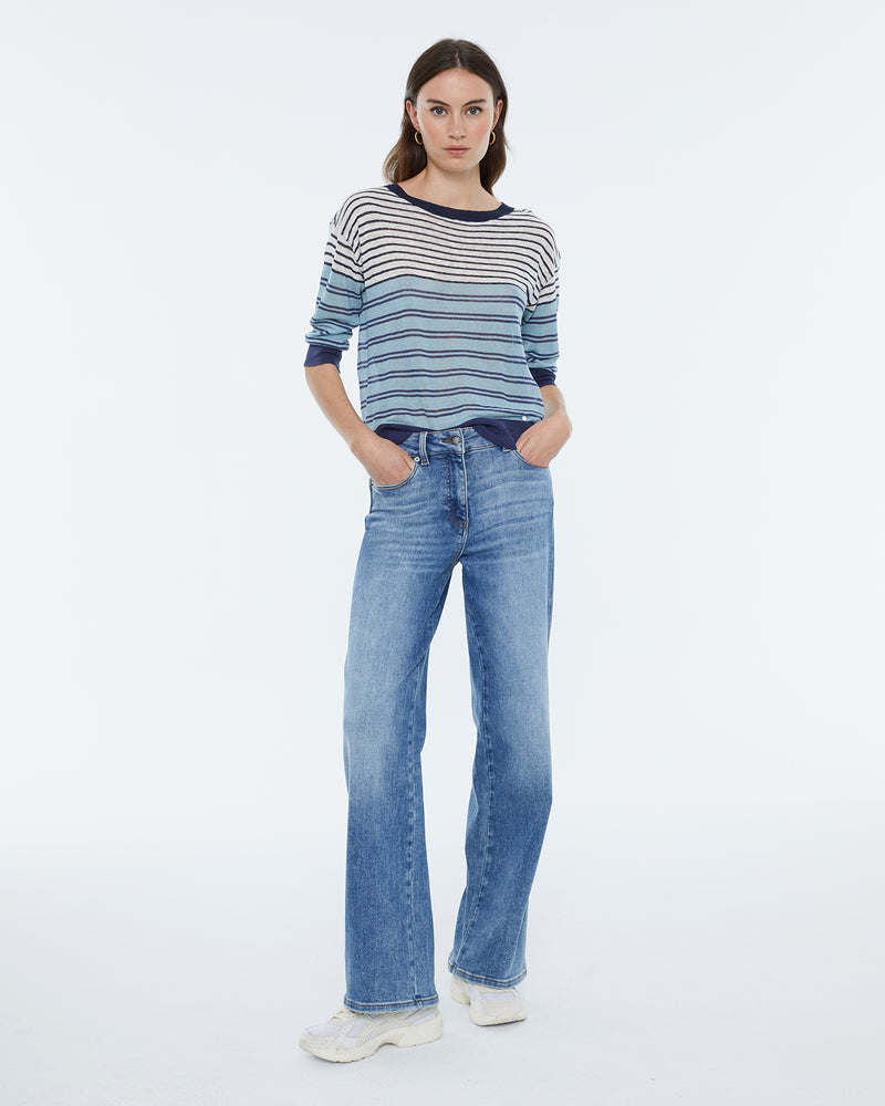 Andam - Cotton/Linen Stripy Jumper in blues