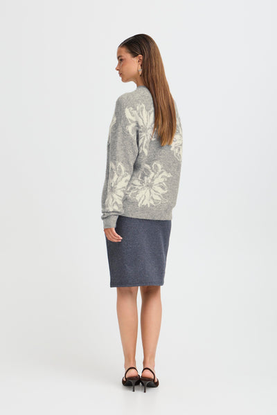 B Young- OMEA Flower Jumper in Grey/Cream