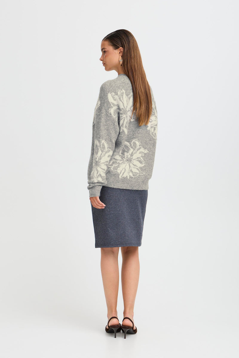 B Young- OMEA Flower Jumper in Grey/Cream