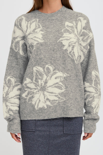 B Young- OMEA Flower Jumper in Grey/Cream