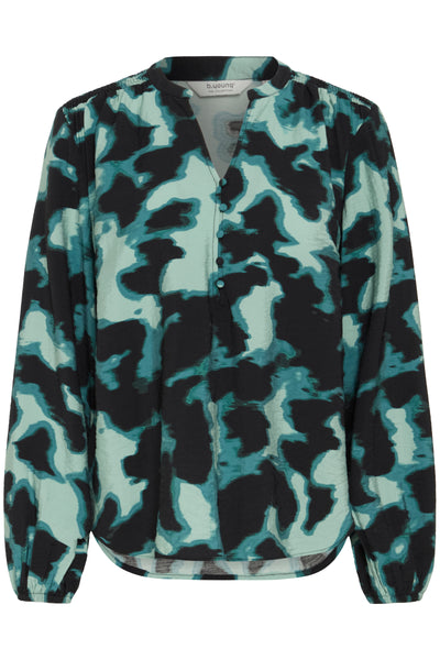 B Young - Ibine Smock LS Blouse in Blurry Green white background