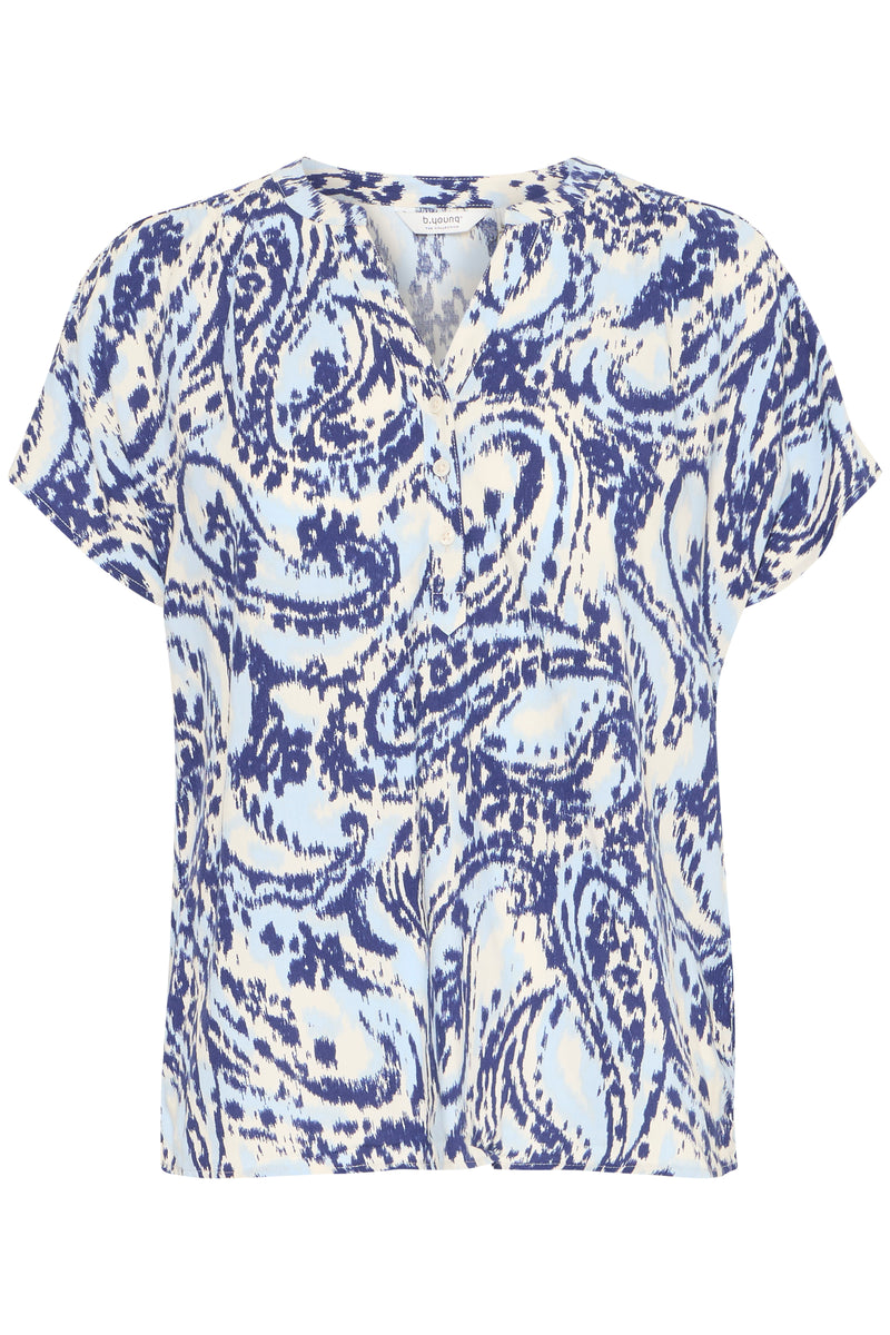 B Young - Mmjoella V-Neck Top in Blue Paisley