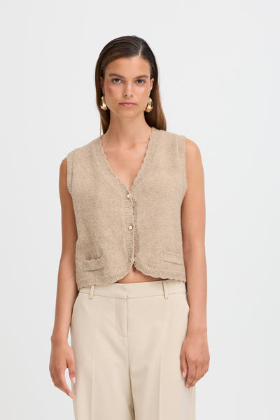B Young - Nadika Oatmeal Knitted Vest