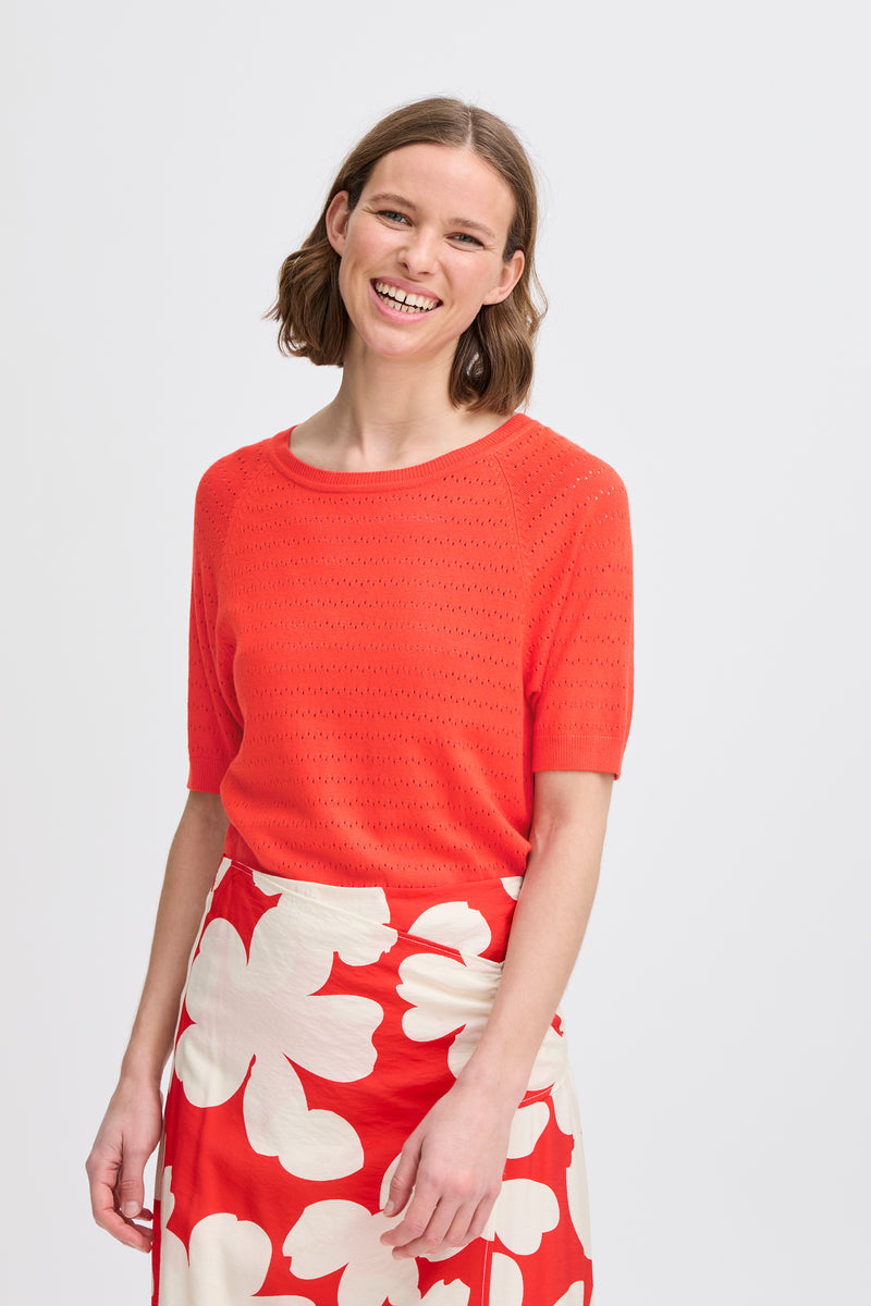 B Young - Omanja Short Sleeve Jumper in Flame Scarlet on a model