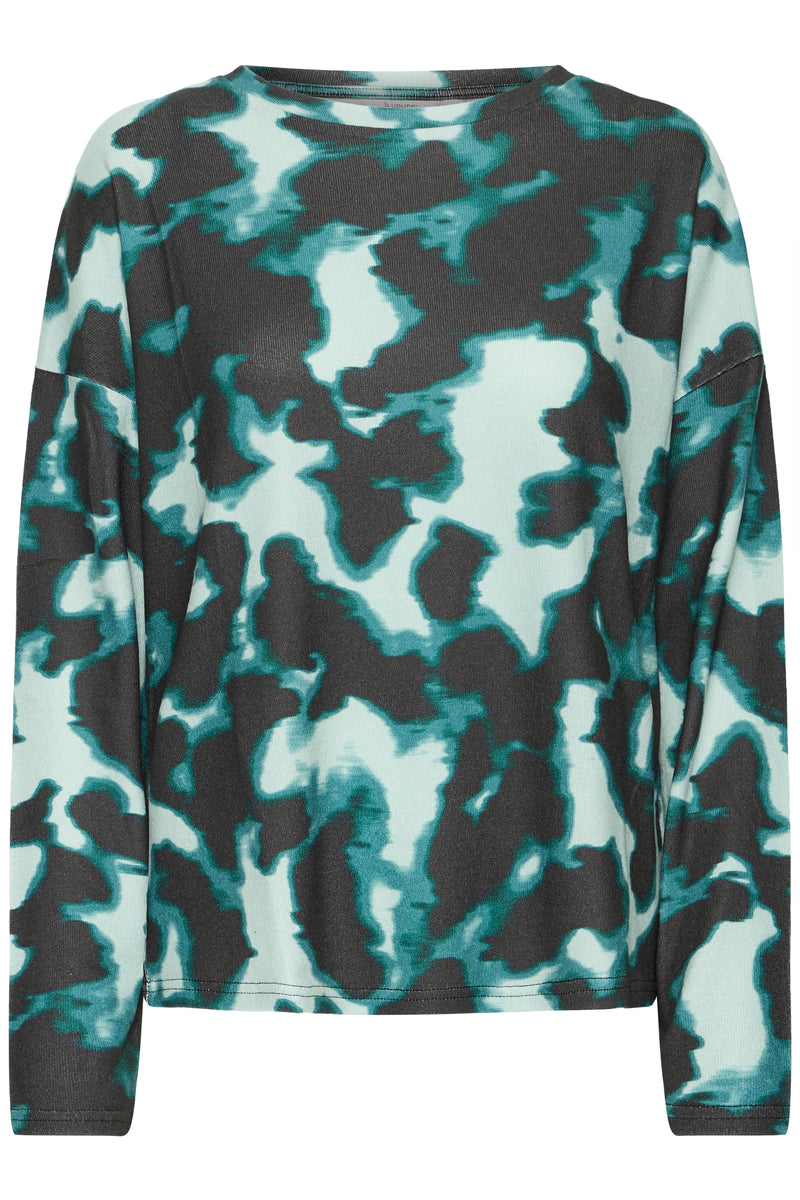 Abstract green pattern and aqua knit on a white background