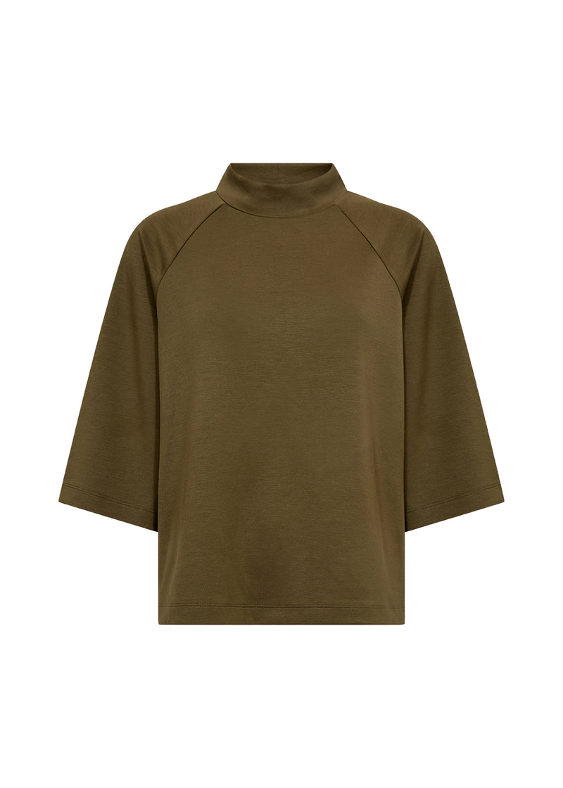 Olive Green turtleneck top on a white background