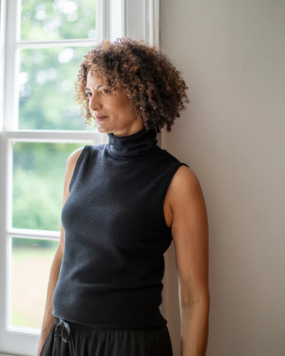 Chalk - Posy Sleeveless Rollneck in Black or Stone