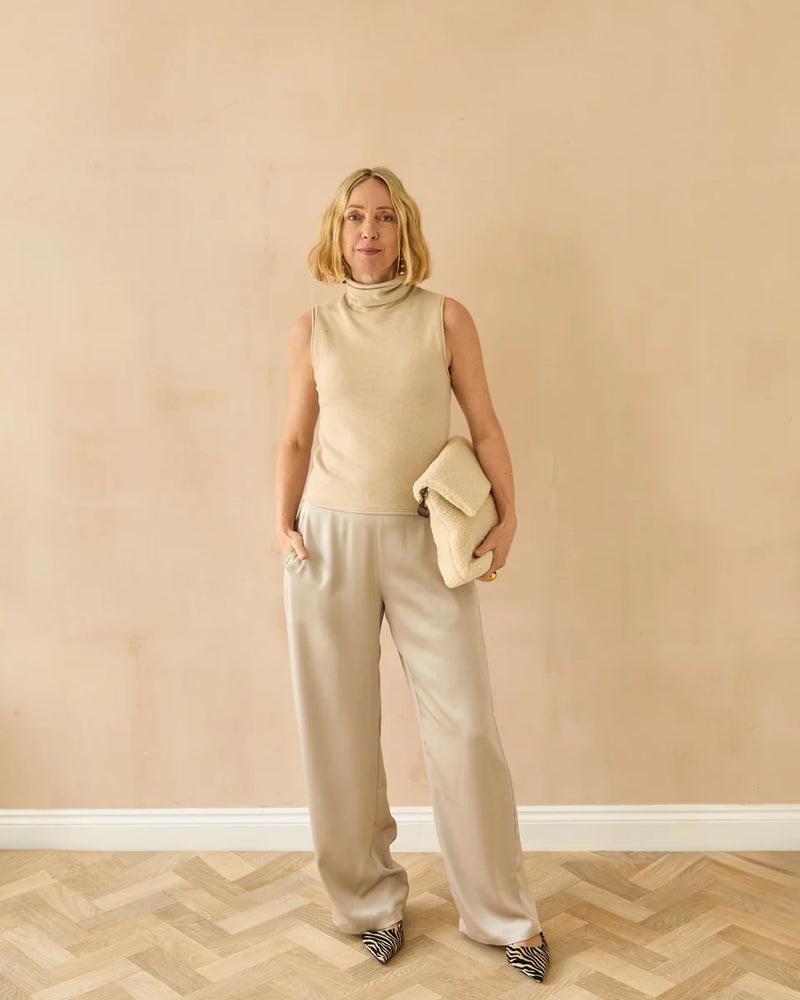 Chalk - Posy Sleeveless Rollneck in Black or Stone