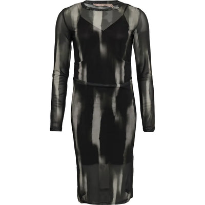 Costamani Black Brown and gray mesh dress with abstract pattern  long sleeves on a white background