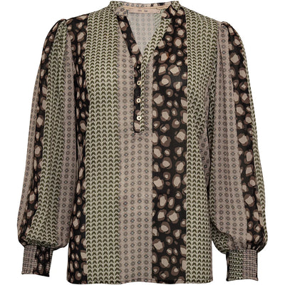 Long-sleeve shirt with patterned design on a white background
