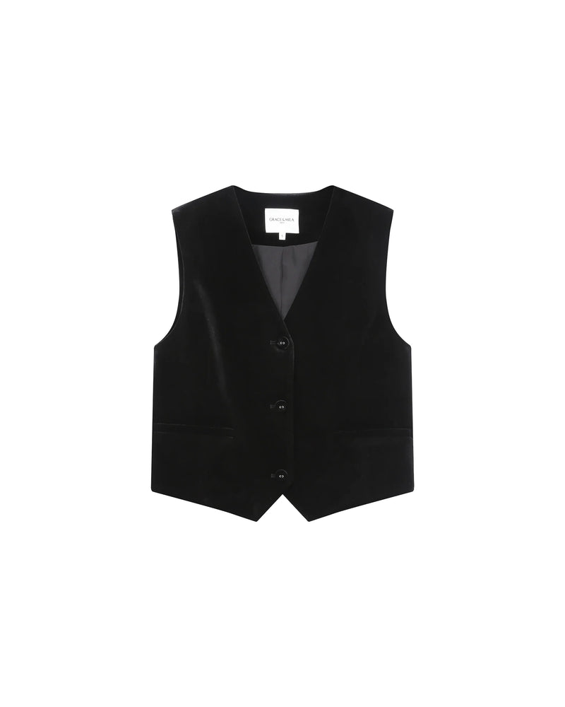 Black velvet vest on a white background