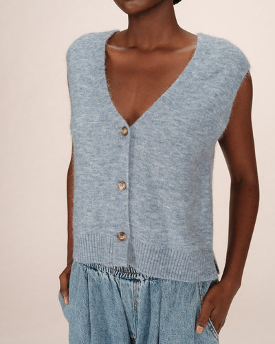 Grace & Mila - Sleeveless Knitted Cardigan in Light Blue