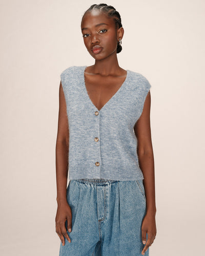 Grace & Mila - Sleeveless Knitted Cardigan in Light Blue