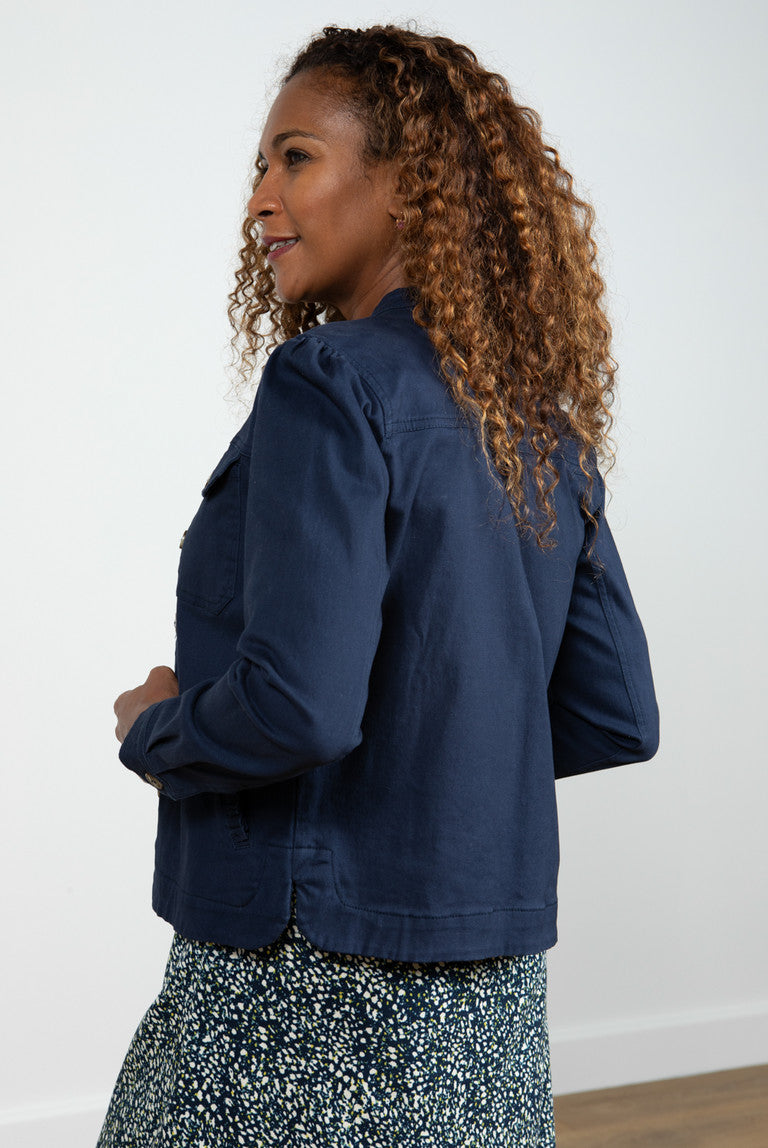 Lily & Me - Ivy Cotton Twill Jacket in navy showing the rear