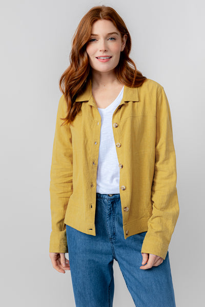 Lily & Me - Southwester Jacket in Navy  in ochre on a model
