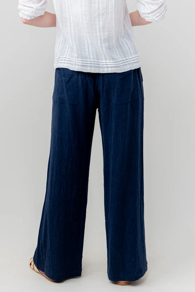 Lily & Me - Grace Trouser Plain Linen in Navy showing the rear