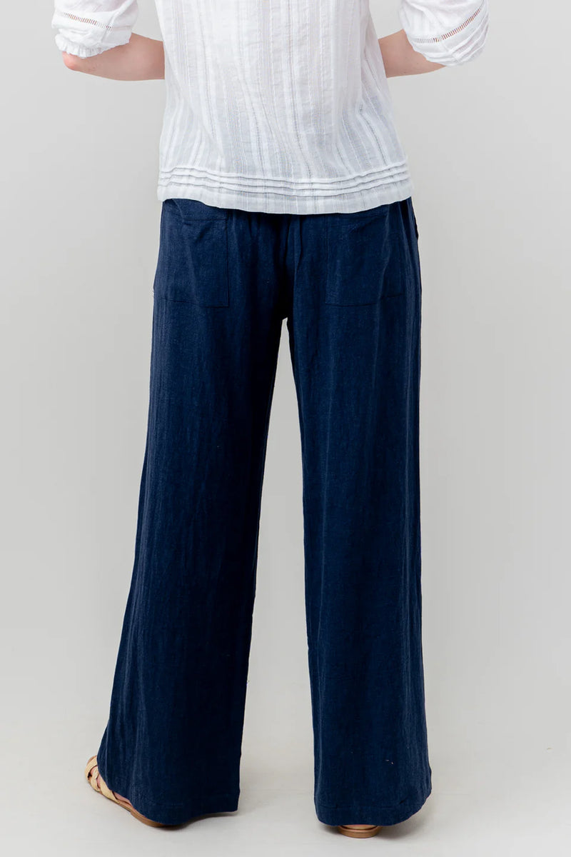 Lily & Me - Grace Trouser Plain Linen in Navy showing the rear